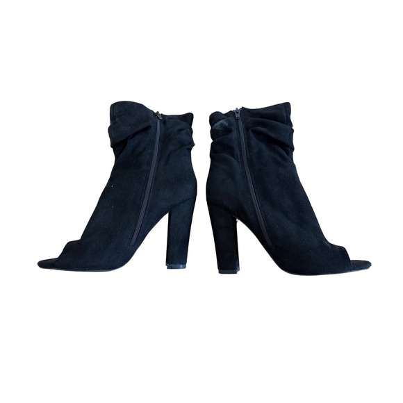 Venus Black Peep Toe Ankle Boots Suede Slouch Block Heel Women's Shoes size 9.5‎ - Picture 2 of 8